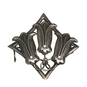 Floral Brooch Art Deco Style Silver Plata 900 Made in Chile 1.5"